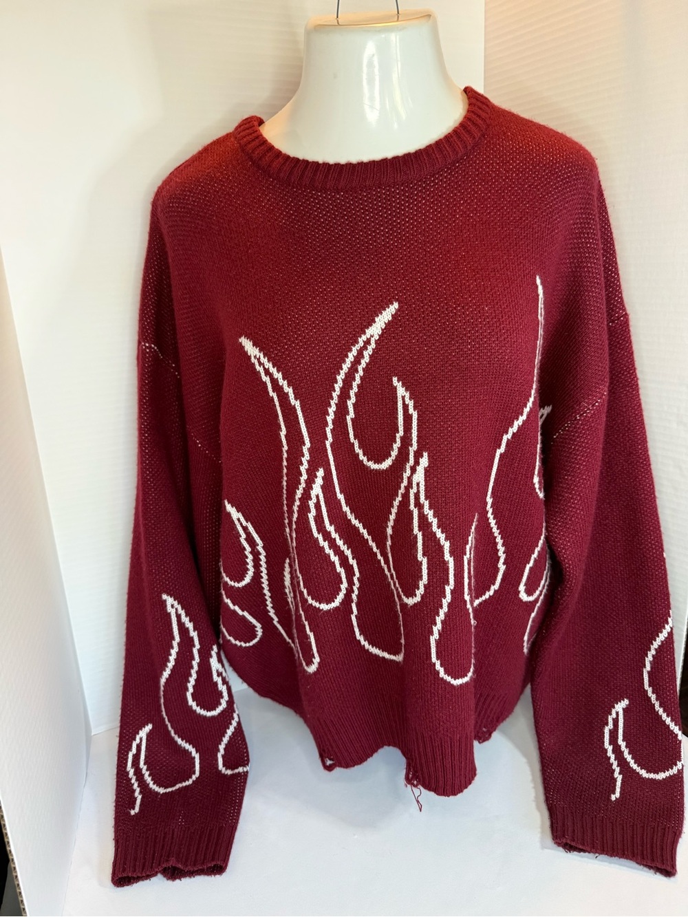 Pacsun Oversized Maroon Flame Knit Sweater